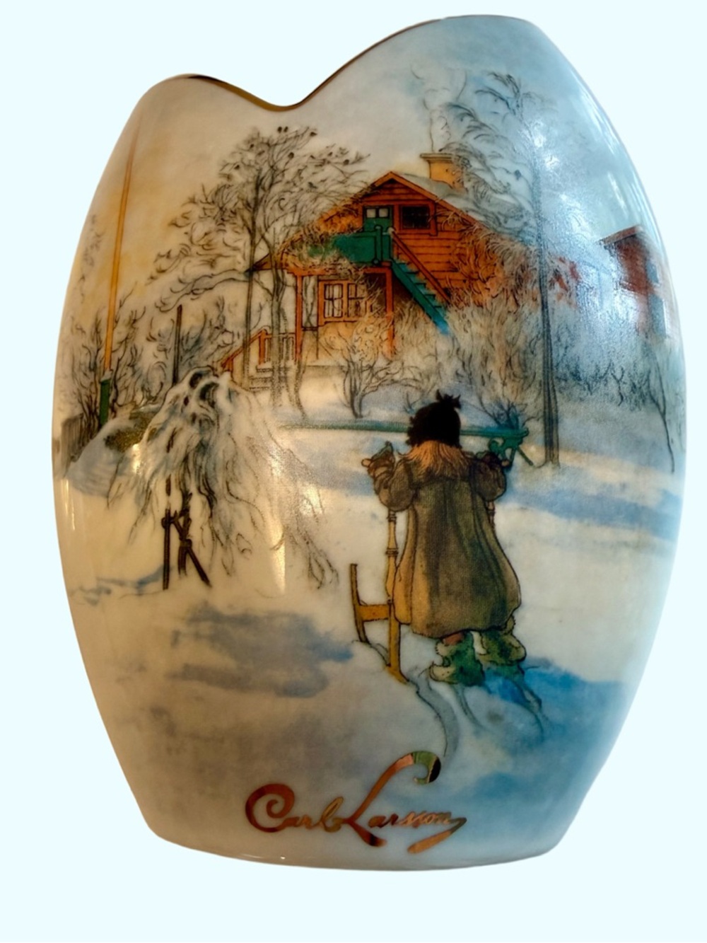 Goebel Porcelain Vase, Carl Larsson’s “Brita with Sledge”